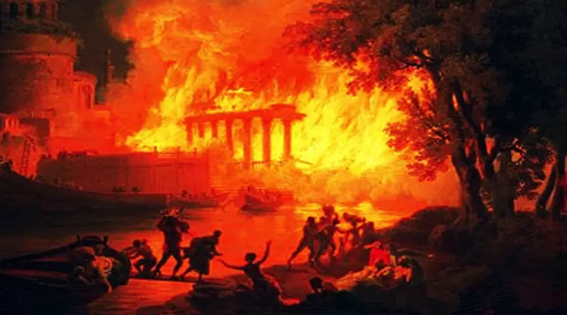 Reprodução do incêndio que assolou Roma em 64 d.C